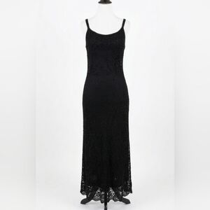 Stunning Black Crochet Beaded Maxi Slip Dress by R&M Richards